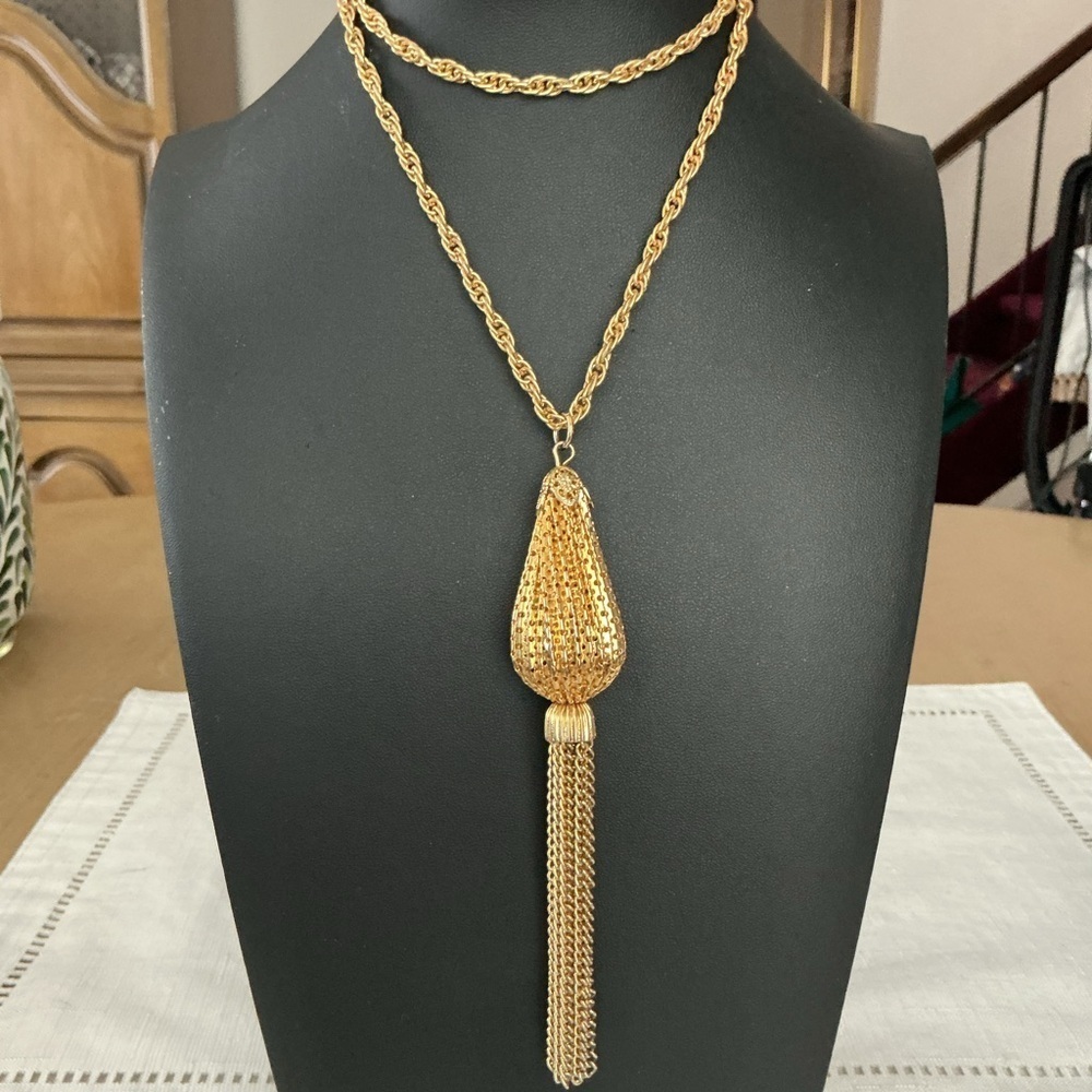 Tassel Gold Tone Pendant Necklace